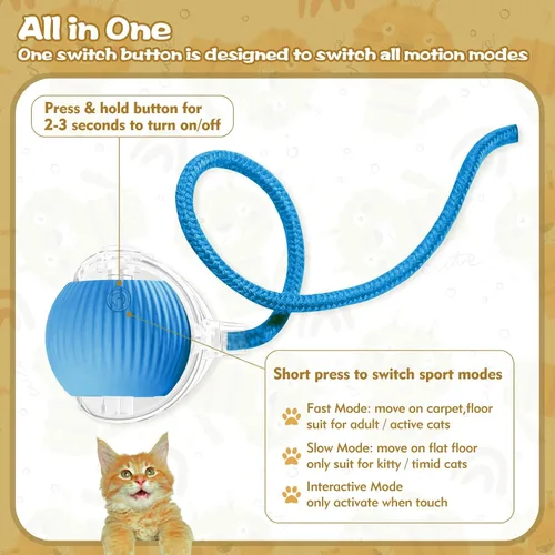 Vista 2 de Pelotas interactivas para gatos de interior, juguetes automáticos mejorados para gatos adultos aburridos en interiores, pelota, Peppy Pet Ball