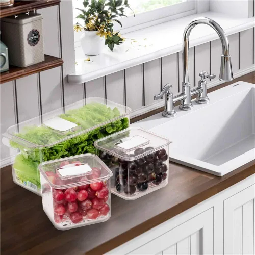 Vista 4 de SANNO Contenedores de almacenamiento de alimentos para refrigerador, Frigorífico, Fruta, Almacenamiento de verduras, contenedores de ahorro