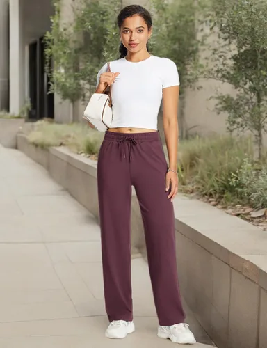 Vista 8 de baleaf Pantalones deportivos de pierna recta de 28 a 30 pulgadas para mujer, pantalones deportivos de pierna ancha, bolsillos elásticos y suaves