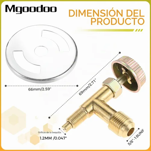 Vista 2 de Kit de Válvula de Control de Aguja de 3/8" Macho Giratorio con Rosca de Propano para Estufa de Cocina, Boquilla de Chorro de Propano de 0.047