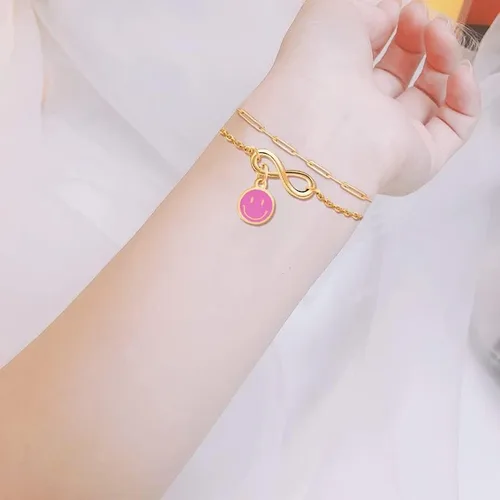 Vista 4 de Delicadas pulseras de oro en capas para mujer con relleno de oro de 14 quilates ajustable con capas de cara sonriente linda pulseras de oro