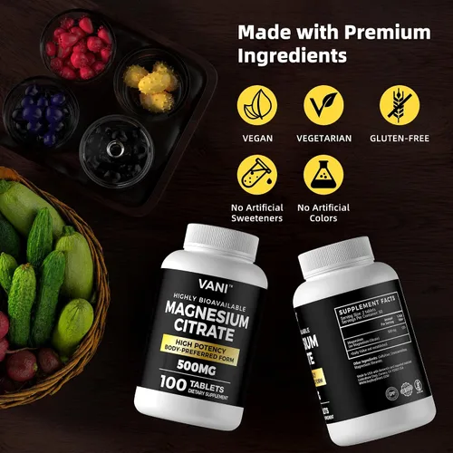 Vista 2 de Citrato de magnesio 500 mg 100 comprimidos - Vegano seguro, alta absorción