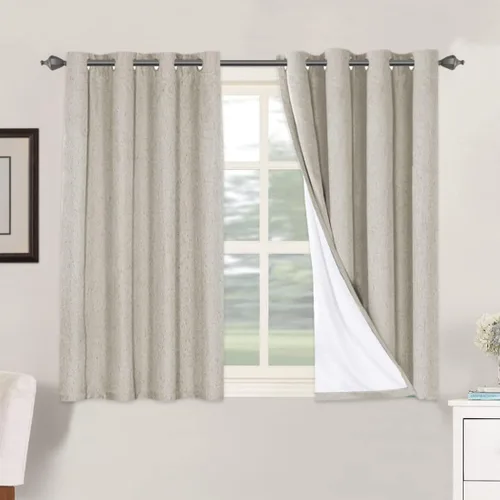 Vista 210 de H.VERSAILTEX Cortinas 100% opacas con aislamiento térmico, texturizadas, de lino, con bloqueo completo de calor y luz, para sala de estar y Negro