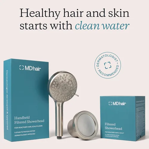 Vista 3 de MDhair Paquete de cabezal de ducha filtrado montado y de mano para cabello y piel más saludables. Filtro de varias etapas que elimina el cloro