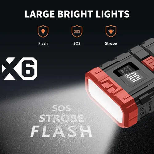 Vista 5 de X6 1600A Jump Starter Paquete de refuerzo de batería de litio de 12 V, caja de salto portátil, banco de energía y cables de puente para motores
