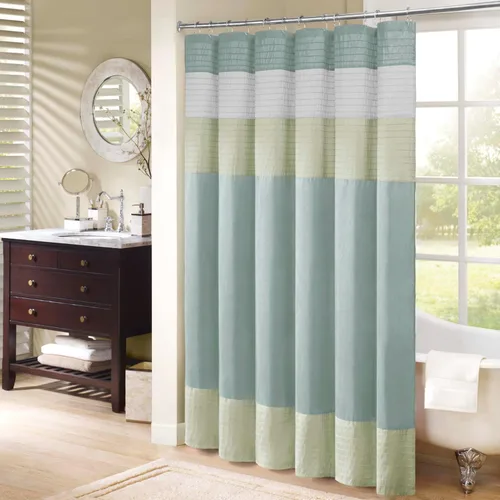 Vista 15 de Madison Park Amherst - Cortina de ducha para baño, 72 x 72 pulgadas, seda sintética, color aguamarina Clásico moderno, brillo ligero, a rayas