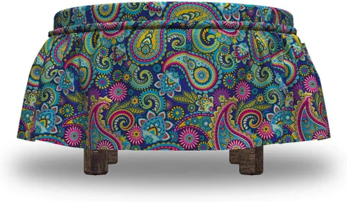 Vista 5 de Ambesonne Funda otomana de cachemira, bohem colorido, juego de fundas de 2 piezas con falda con volantes para reposapiés cuadrado redondo cúbico