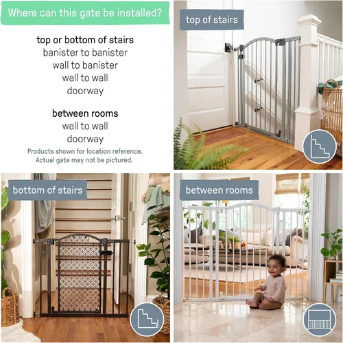 Vista 5 de Ingenuity Puerta decorativa multiusos extra alta con paso para bebé, se adapta a aberturas de 28.5 a 48 pulgadas (paquete de 1), metal negro