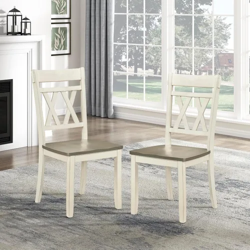 Vista 18 de Lexicon Silla de comedor de madera estilo granja, juego de 2, respaldo cruzado doble, sillas rústicas sin brazos, muebles de cocina y comedor, Negro