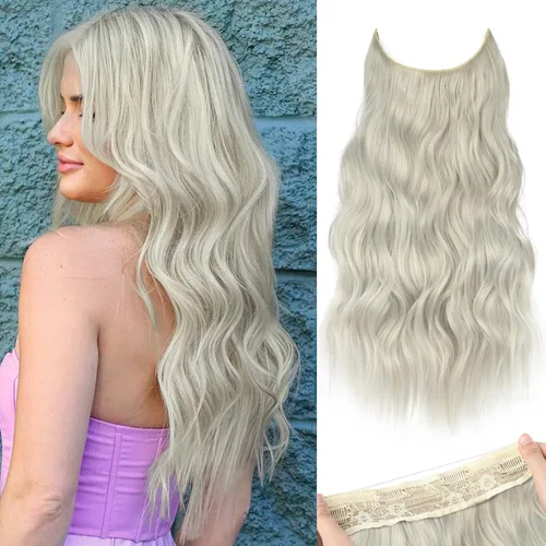 Vista 83 de KooKaStyle - Extensiones de cabello con hilo invisible, diadema transparente, ajustables, 4 clips fijadores, cabello largo y ondulado de 12