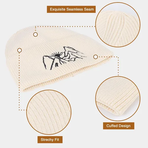 Vista 2 de MUQU Gorros para hombre diseño de gorro con bordado de montaña gorro de punto cálido de invierno gorros con puños