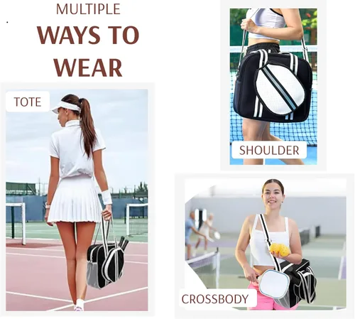 Vista 5 de Bolsa deportiva de pickleball con soporte para raqueta, neopreno, correa de hombro ajustable