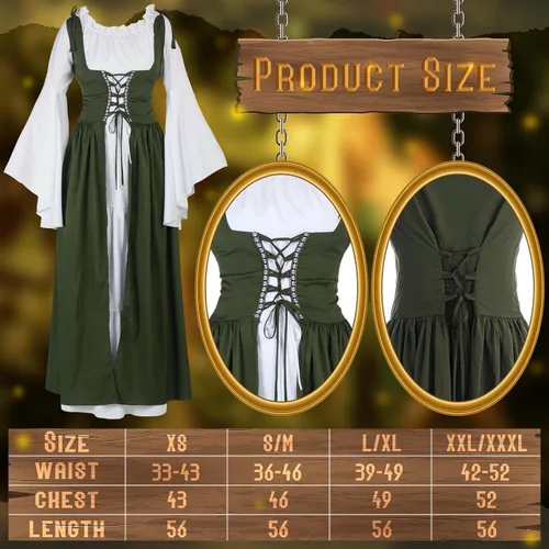 Vista 2 de Bonuci 6 Pcs Medieval Renaissance Fairy Costume Women Halloween Elf Cosplay Outfits Victorian Dress Elf Ears Fairy Headpiece