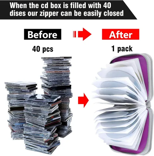Vista 4 de Siveit Funda para CD, capacidad para 40 unidades, para CD/DVD, cartera, de plástico duro, DVD, carpetas de almacenamiento para automóvil, hogar