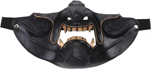 Vista 8 de OhMill Samurai Oni - Máscaras de media cara Airsoft Kabuki, máscaras de colmillos de demonio, máscaras para Halloween, juego de guerra de Cs