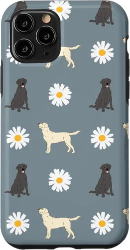 Vista 29 de Labrador Retriever y Daisy Flower Pattern - Carcasa para iPhone 17, color azul polvoriento