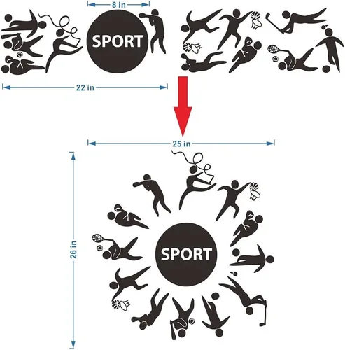 Vista 2 de Calcomanía deportiva de pared para habitación de los niños, calcomanías de PVC extraíbles con fútbol, baloncesto, béisbol y cuerda de saltar