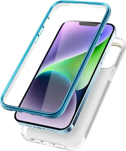 Vista 3 de Asuwish Funda para iPhone 14 Plus de 6.7 pulgadas con protector de pantalla híbrida con bonito diseño de mármol, a prueba de golpes, cuerpo