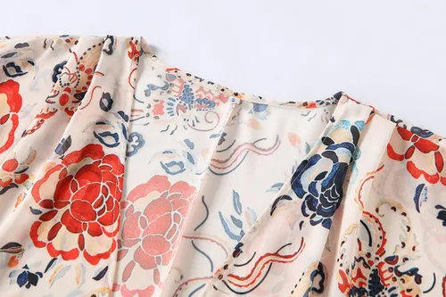 Vista 2 de olrain - Cárdigan tipo kimono suelto informal con manga 34 de gasa transparente con estampado floral para mujer