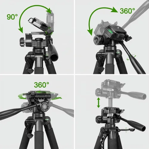 Vista 7 de Huepar Línea cruzada de nivel láser verde autonivelante con 2 puntos de plomada herramienta láser -360 línea horizontal más haz vertical con trípode