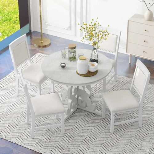 Vista 7 de Harper & Bright Designs Juego de comedor redondo extensible de madera de 42 a 58 pulgadas para 4-6, juego de mesa de cocina de 5 piezas con 4 sillas