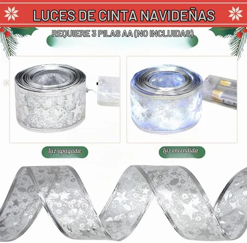 Vista 3 de Cinta plateada para árbol de Navidad, cinta de Navidad con cable, decoración de 32 pies (2 x 16 pies), cinta de Navidad transparente con alambre