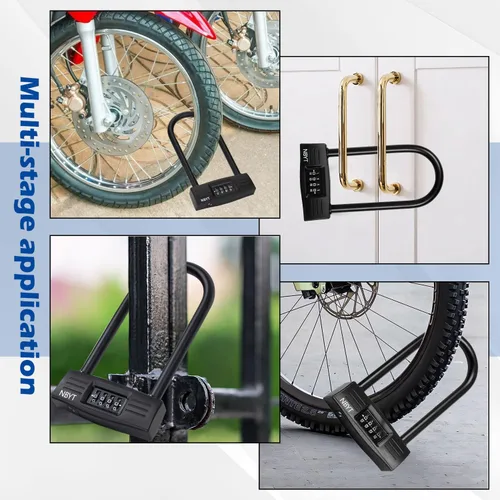 Vista 6 de Combinación de bloqueo u cerradura de bicicleta, código reiniciable, grillete largo, candado resistente para bicicleta, scooter, motocicletas