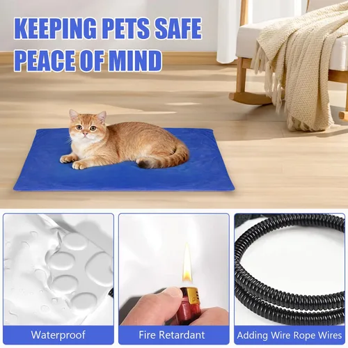 Vista 5 de RIOGOO Almohadilla térmica para mascotas, almohadilla térmica eléctrica para perros y gatos con temporizador, manta térmica para perros con 6 Azul