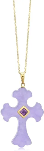Vista 3 de Colgante de cruz de jade de oro amarillo de 14 quilates con piedras preciosas cadena de 17 pulgadas incluida