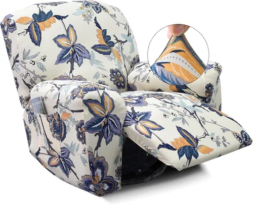 Vista 9 de Iauddy - Funda elástica para sillón reclinable de 4 piezas, protector de muebles suave y ajustado para sillón reclinable con bolsillo, funda