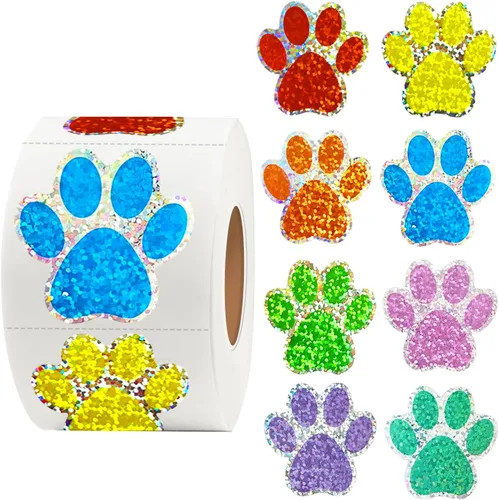 Vista 9 de Calcomanías de Huellas de Patas de Oso, Calcomanías Redondas Transparentes de 1.5" con Línea de Perforación (500 PCS, Naranja)