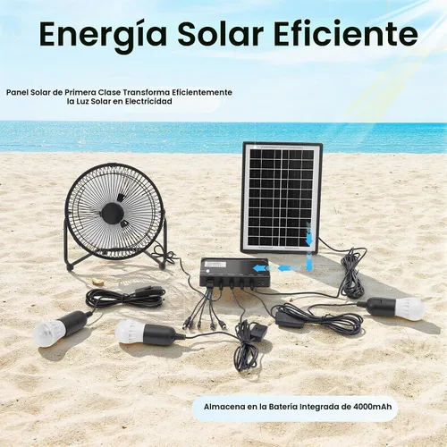 Vista 2 de Kit de ventilador solar y lámpara, DC de 12 voltios para exteriores, kit de panel solar multiusos para exteriores, ventilador portátil con 3