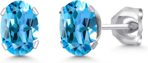 Vista 24 de Gem Stone King Oval Stud Earrings For Women Men 925 Sterling Silver Oval 6X4MM Gemstone Birthstone Fine Jewelry for Her Him Mom Dad Wife