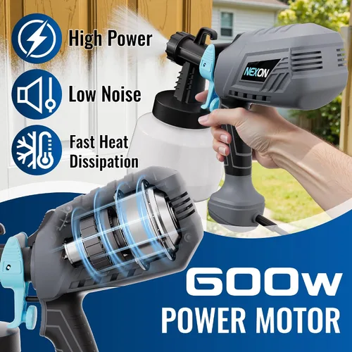 Vista 2 de NEXON Pulverizador de pintura para pintura de casas, pistola de pintura eléctrica de alta velocidad con motor de 600 W, 4 boquillas y 3 modos