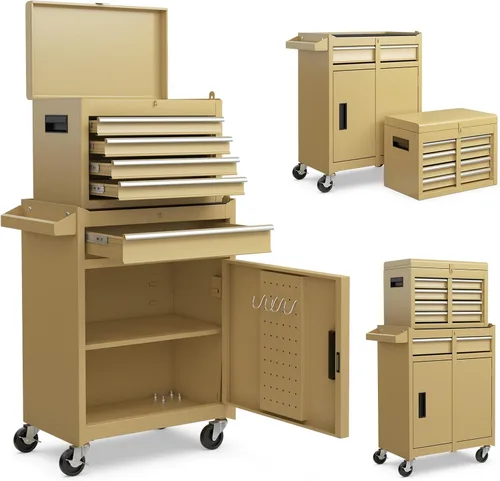 Vista 16 de ERGOMASTER Caja de Herramientas Resistente con Ruedas con Gabinete de 5 Cajones Bloqueables y Gabinete Extraíble para Garaje y Taller - Negro