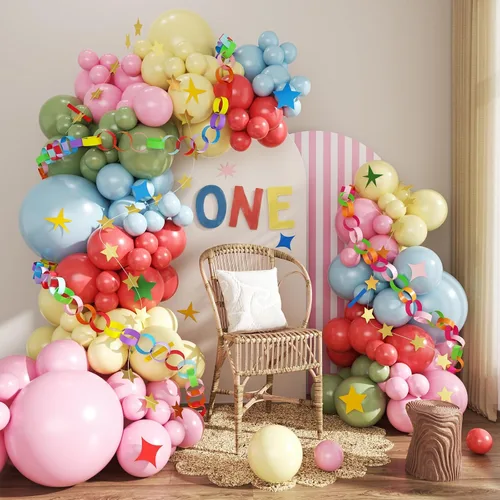 Vista 9 de Kit de arco de globos verde salvia azul pastel, 124 piezas de globos macarón amarillo blanco verde para decoraciones de cumpleaños de ganso, género