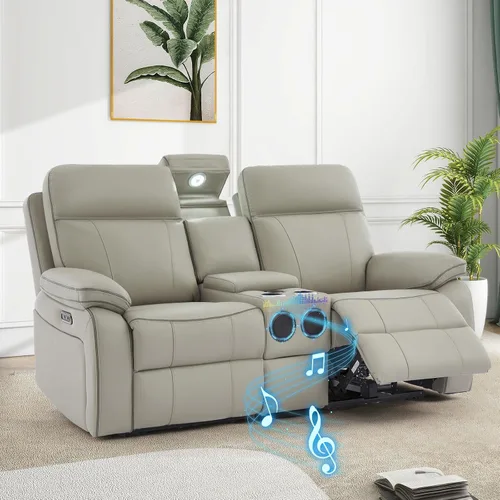 Vista 9 de Sofá Reclinable Eléctrico con Mesa Plegable, Sofá Reclinable Eléctrico de Cuero Transpirable, Sofá Reclinable Loveseat Eléctrico