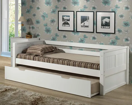 Vista 3 de Camaflexi Sofá cama, cabecero de panel, madera maciza, riel protector trasero, no necesita somier, la base de colchón tiene 14 listones de madera