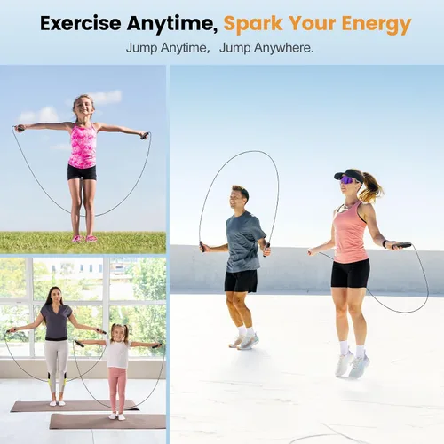 Vista 6 de Jump Rope,Tangle-Free Rapid Speed Jump Rope with Ball Bearings for Men,Women and Kids,Adjustable Steel Skipping Rope with Ergonomic Foam Handles,A