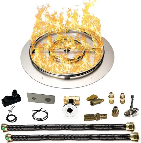 Vista 37 de Kit de sartén y anillo de acero inoxidable para quemador de hoguera, con encendido por chispa para fogatas de propano líquido, sartén de 18