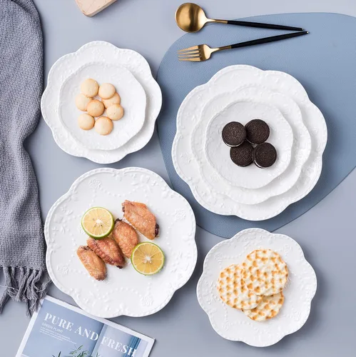 Vista 4 de CLAY TONIC CL-PL015 - Juego de platos de porcelana blanca de encaje en relieve de 6 pulgadas, para pasta/ensalada/postre, para restaurante, fiesta