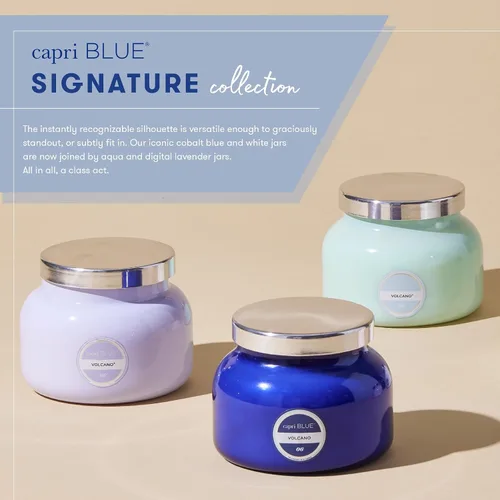 Vista 6 de Capri Blue Volcano - Mini vela perfumada en tarro de lata, mini velas impresas para el hogar perfumadas con frutas tropicales y cítricos azucarados