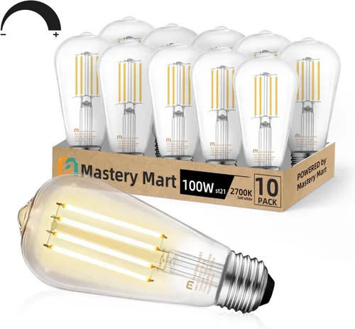 Vista 9 de MASTERY MART Bombilla LED de 100 W, bombillas Edison, bombillas regulables E26, 2700 K, blanco suave brillante, 9 W, 1100 lúmenes, bombilla vintage