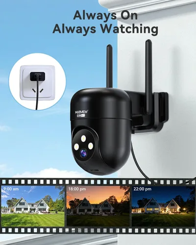 Vista 3 de MUBVIEW Cámaras de seguridad negras de 360° inalámbricas para exteriores, cámara exterior con cable 24/7 para seguridad del hogar, seguimiento