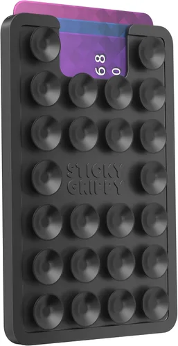 Vista 5 de StickyGrippy Soporte de Tarjetas con Ventosa, Cartera para Teléfono, Accesorio Adhesivo de Silicona para iPhone y Android, Soporte de Ducha con Negro