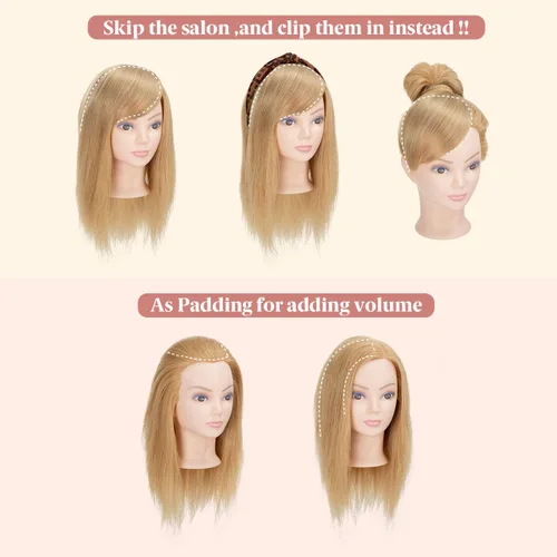 Vista 6 de SARLA Flequillo lateral negro marrón con clip en piezas de cabello sintético, extensión de flequillo recto para mujeres