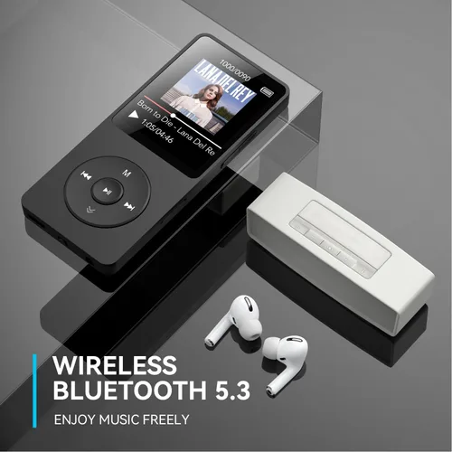 Vista 2 de Reproductor MP3 AGPTEK A02 con Bluetooth 5.3, reproductor de música portátil con pantalla de 1.8 pulgadas, bocina, radio FM, grabadora de voz, Negro