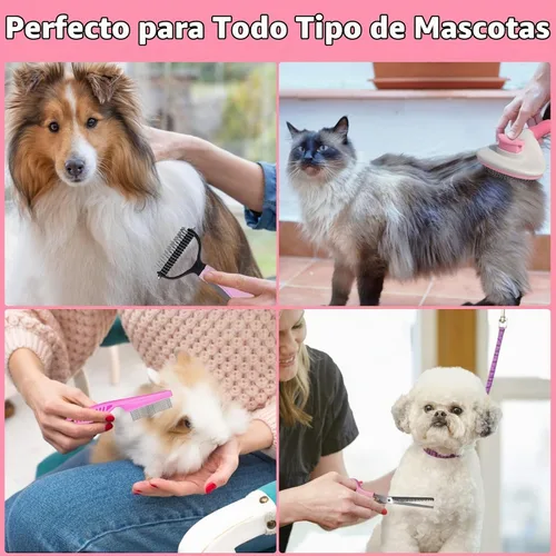 Vista 6 de Solución Completa de Aseo para Mascotas de Aiolpy - Kit de 9 Piezas con Cepillo Slicker, Herramienta Antinudos y Peine de Aseo para Todas las Razas