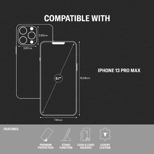 Vista 2 de TORRO Funda compatible con iPhone 13 Pro Max – Funda de piel premium tipo cartera con soporte y ranuras para tarjetas (negro)