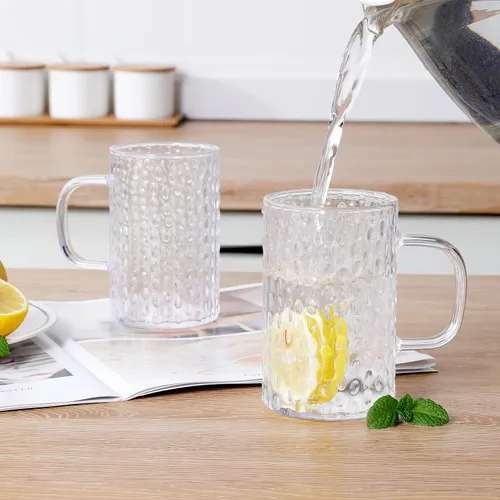 Vista 6 de Juego de 4 tazas de café transparentes irrompibles con asa, plástico reutilizable de 16 onzas, aptas para lavavajillas